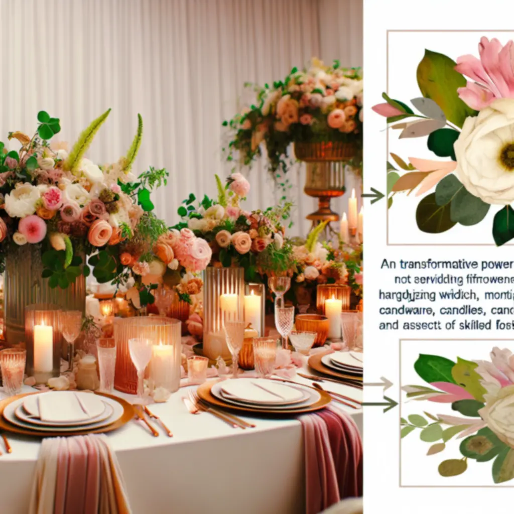Romantyczna aranżacja stołu weselnego z kwiatami, świecami i elegancką zastawą