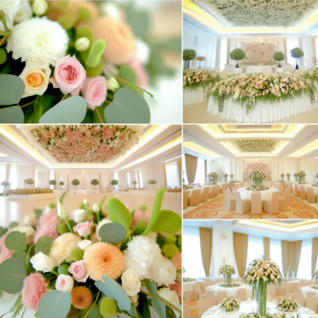 Elegancko udekorowana sala eventowa z luksusowymi kompozycjami kwiatowymi