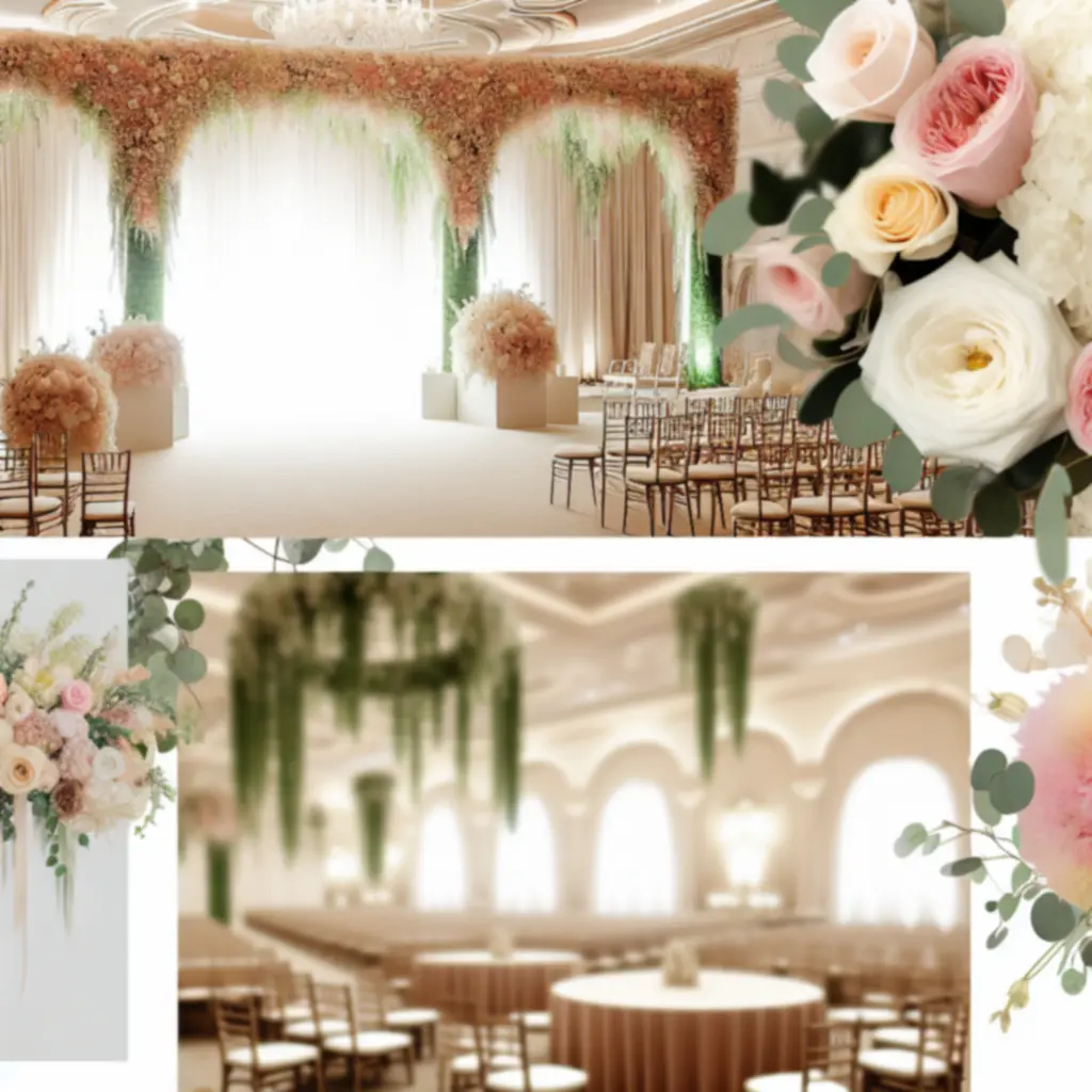 Elegancka ślubna aranżacja kwiatowa w odcieniach pudrowego różu, bieli i zieleni