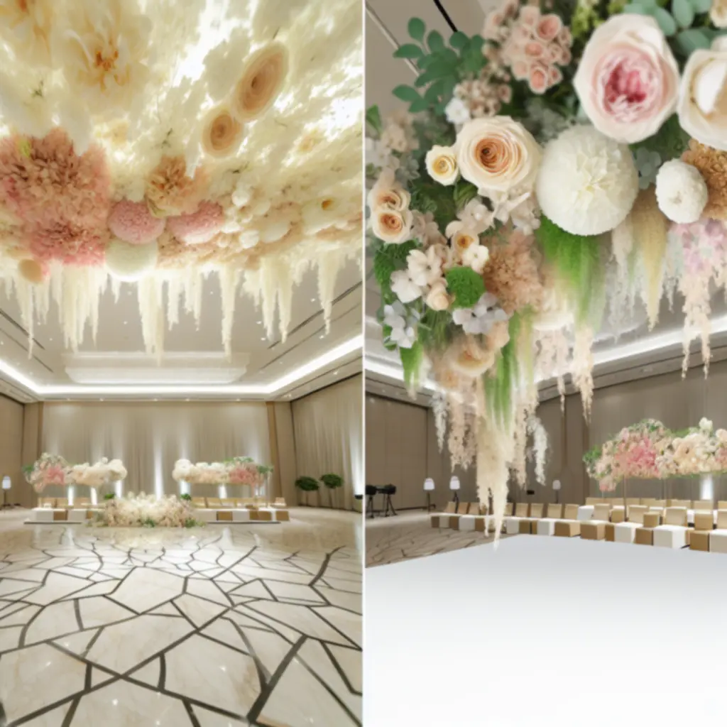 Spektakularna instalacja kwiatowa w eleganckim wnętrzu