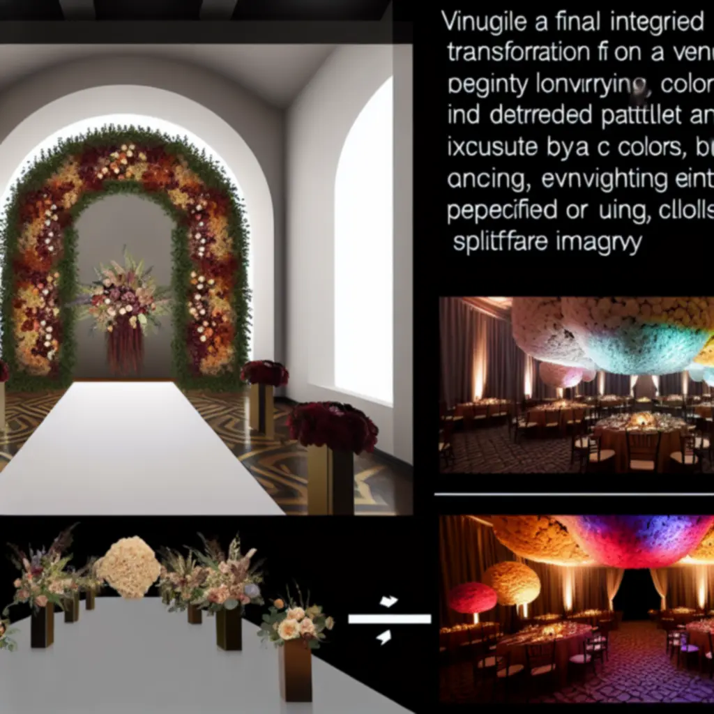 Różne przykłady instalacji florystycznych: girlandy, sufity kwiatowe, dekoracje wejść